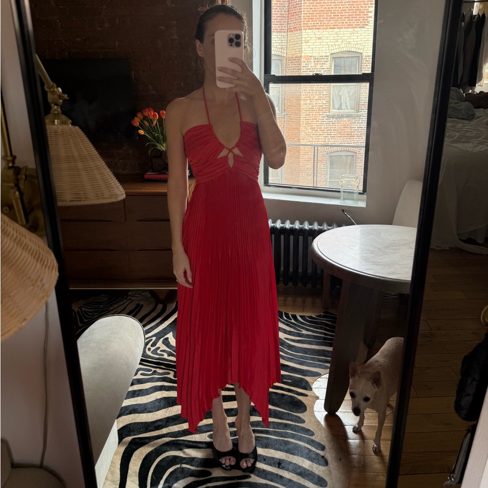 Ramy Brook Red Asymmetrical Halter Sundress